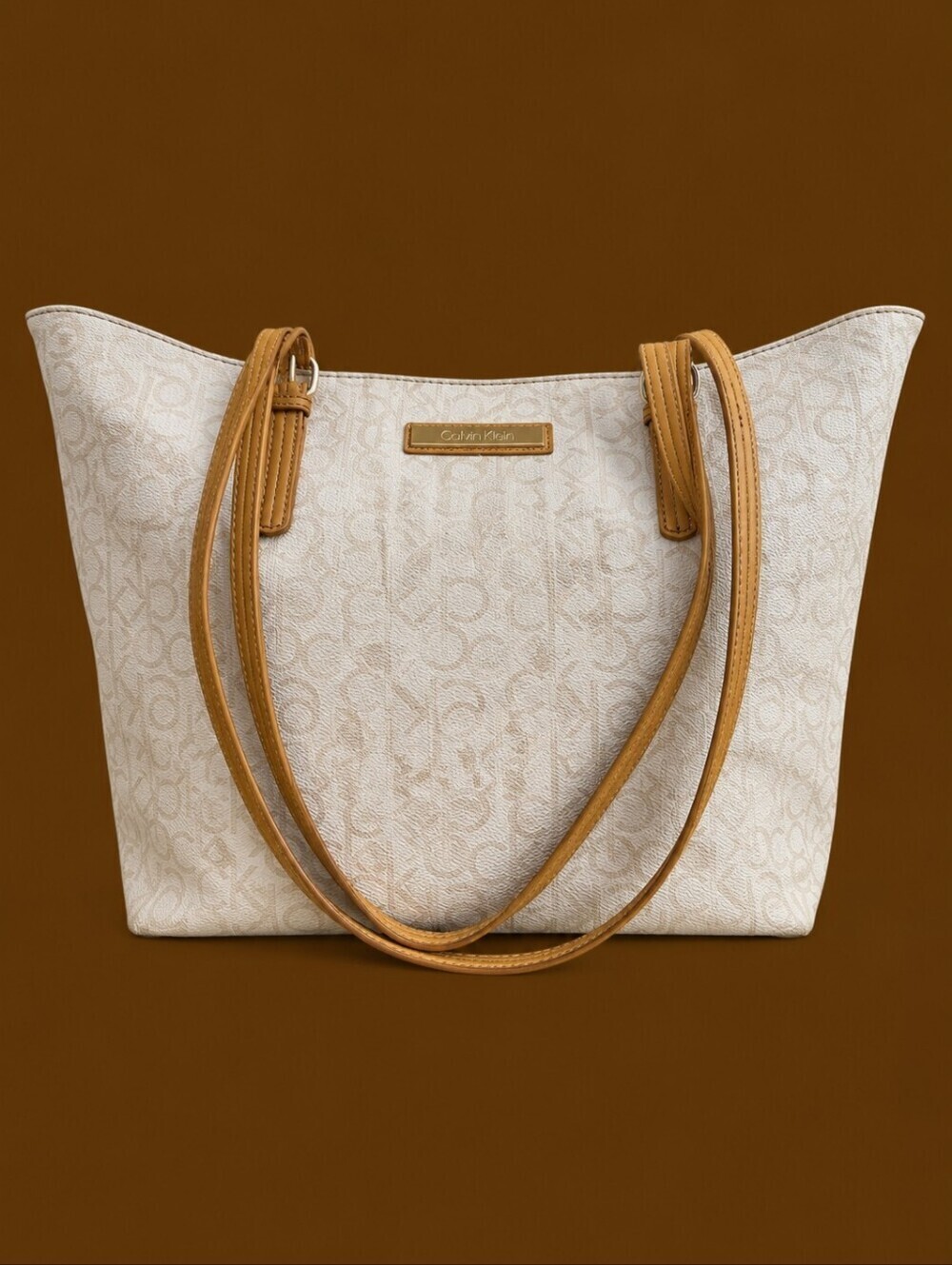 VTG CALVIN KLEIN 1990s White Logo Vinyl Tote Shoulder Bag FLAWED